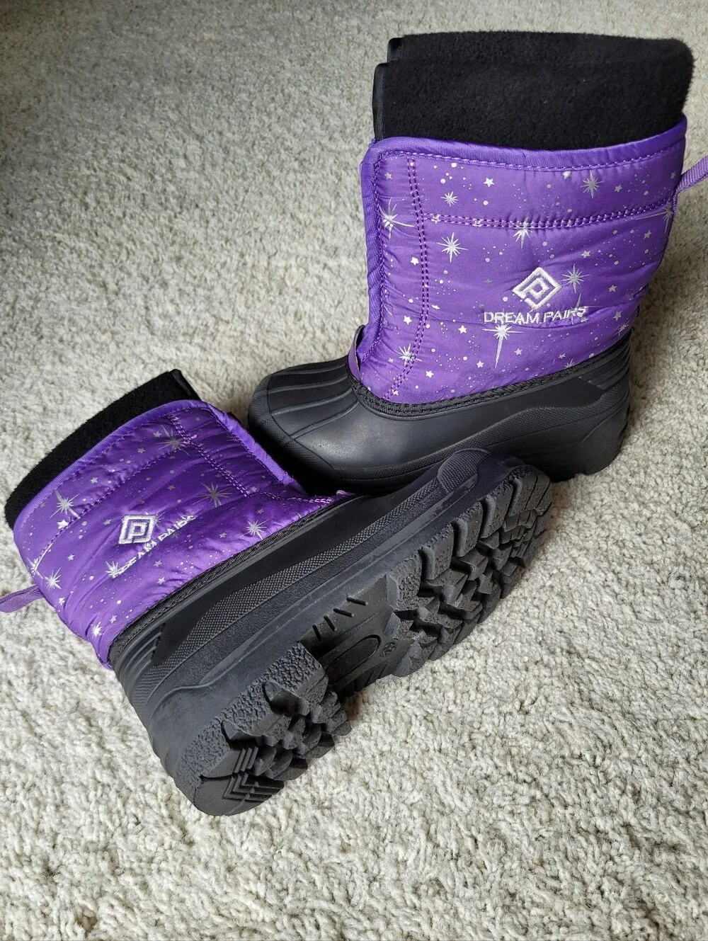 Dream Pairs Kids Purple and Black Snow Boots with Star Print  12